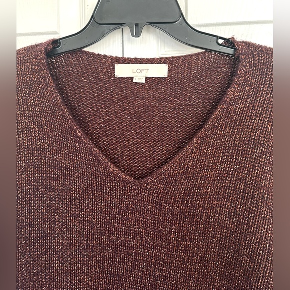 LOFT Sparkling Copper Gold Metallic V Neck Cozy Sweater-Size Large - Picture 2 of 8